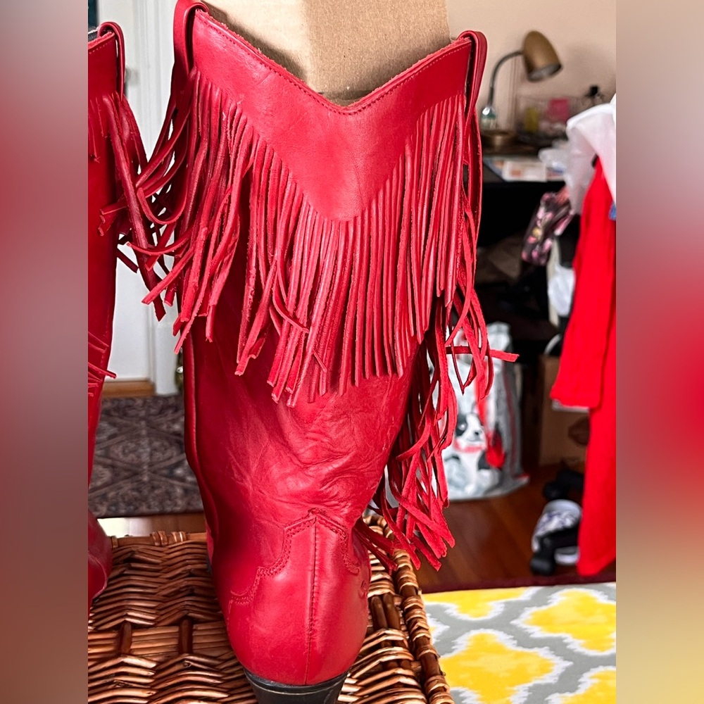 Oak Tree Farms Fringe Red Women's Western Boots with Decorative Chain - Picture 10 of 15